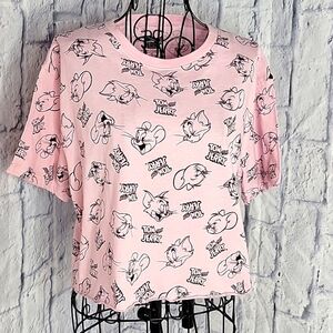 TOM AND JERRY Pink Crop Shirt‎ Large